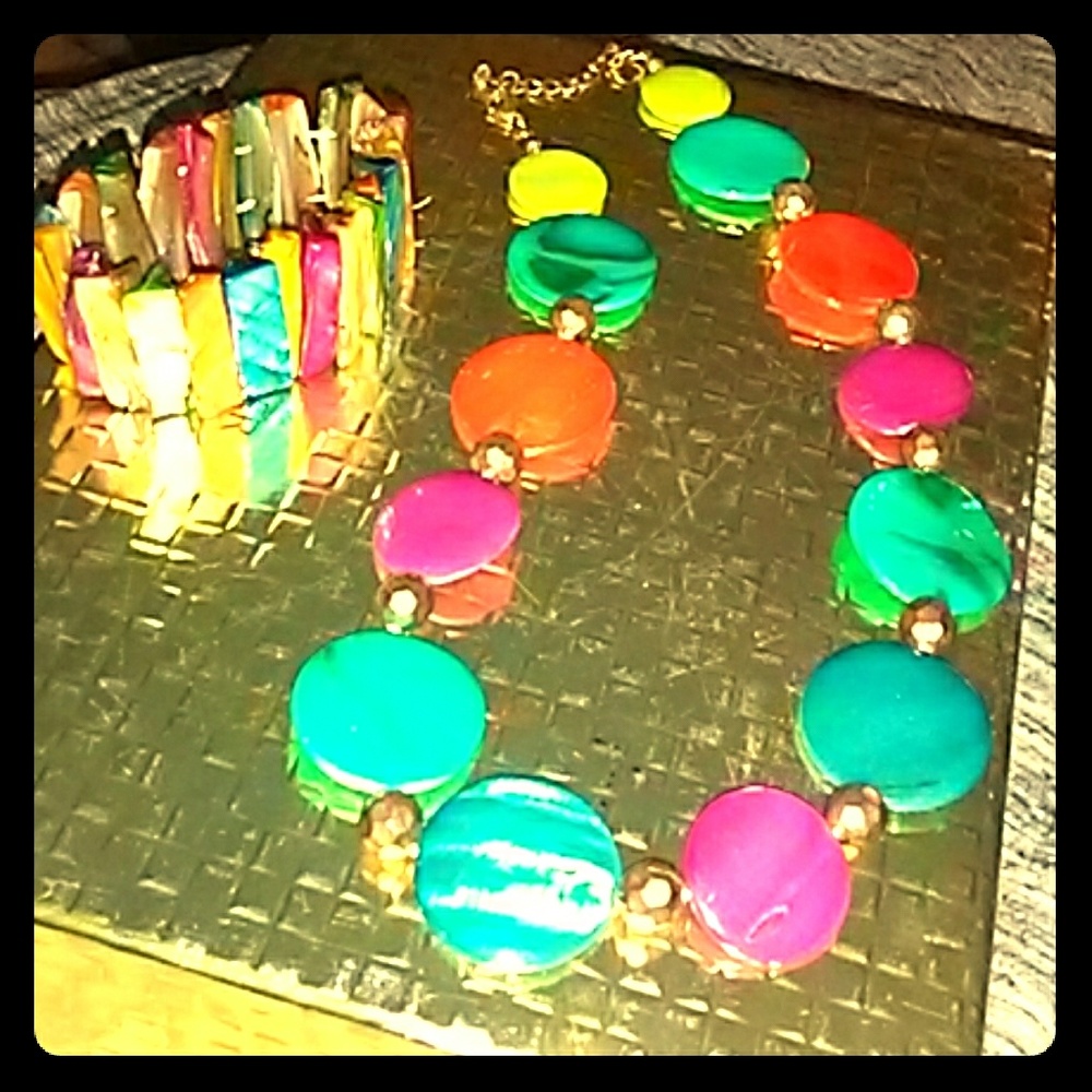 Rainbow beaded necklace & braclet set